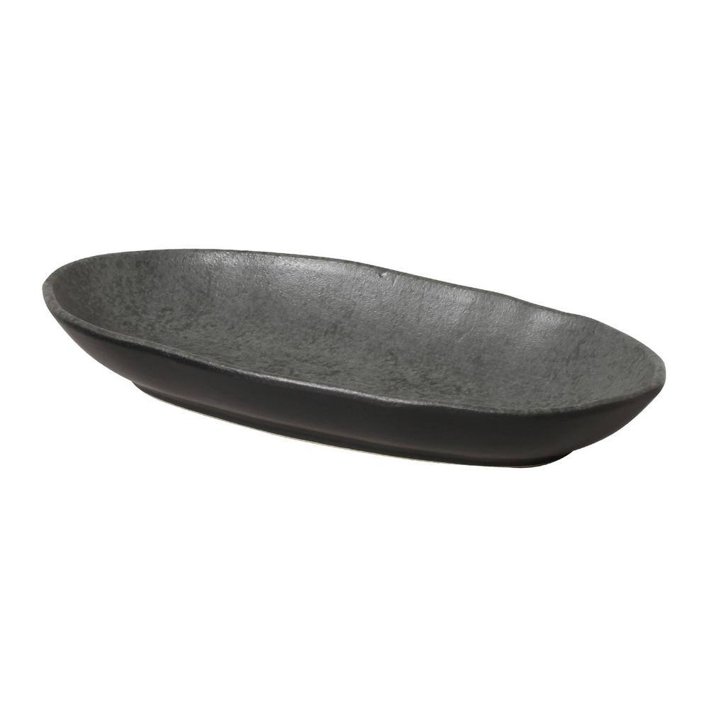 12.59 in. Chromium Gray Stoneware Deep Oval Platter Large Organic (Set of 4) - Hercitys