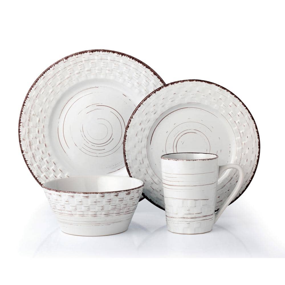 16-Piece Casual White Stoneware Dinnerware Set (Service for 4) - Hercitys