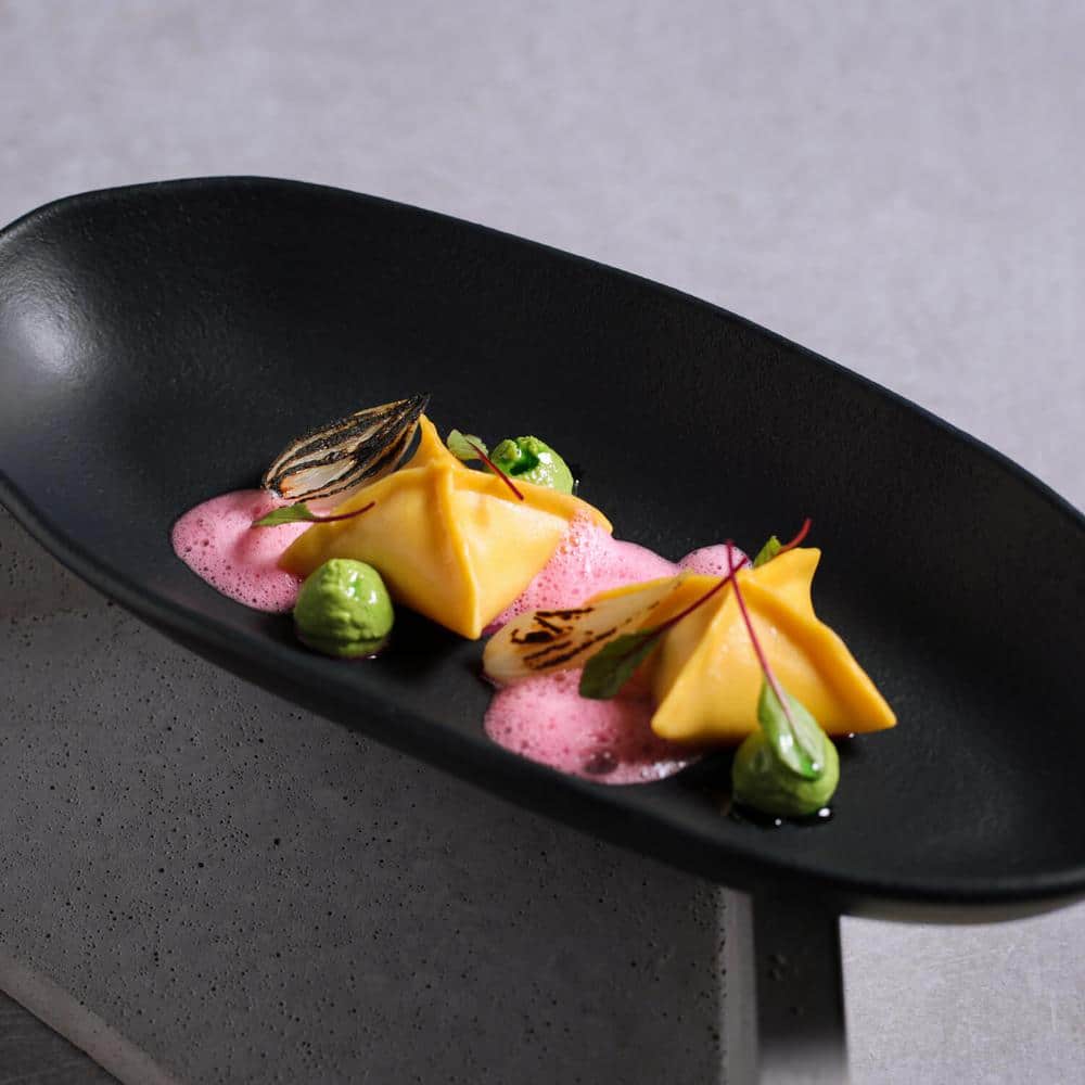 12.59 in. Matte Black Stoneware Deep Oval Platter Large Organic (Set of 4) - Hercitys