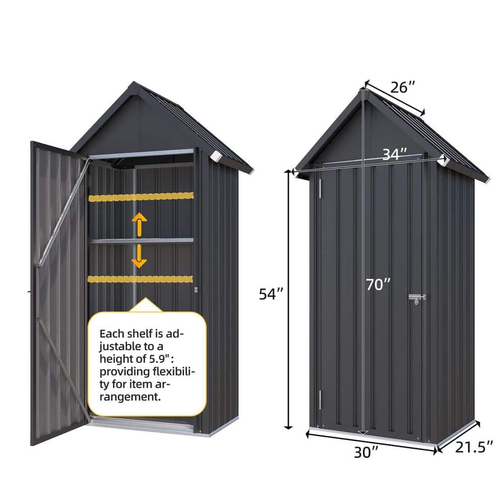 2.8 ft. W x 2.2 ft. D Outdoor Metal Shed Storage Cabinet Waterproof with 2 Removeable Shelves (6.16 sq. ft.) - Hercitys