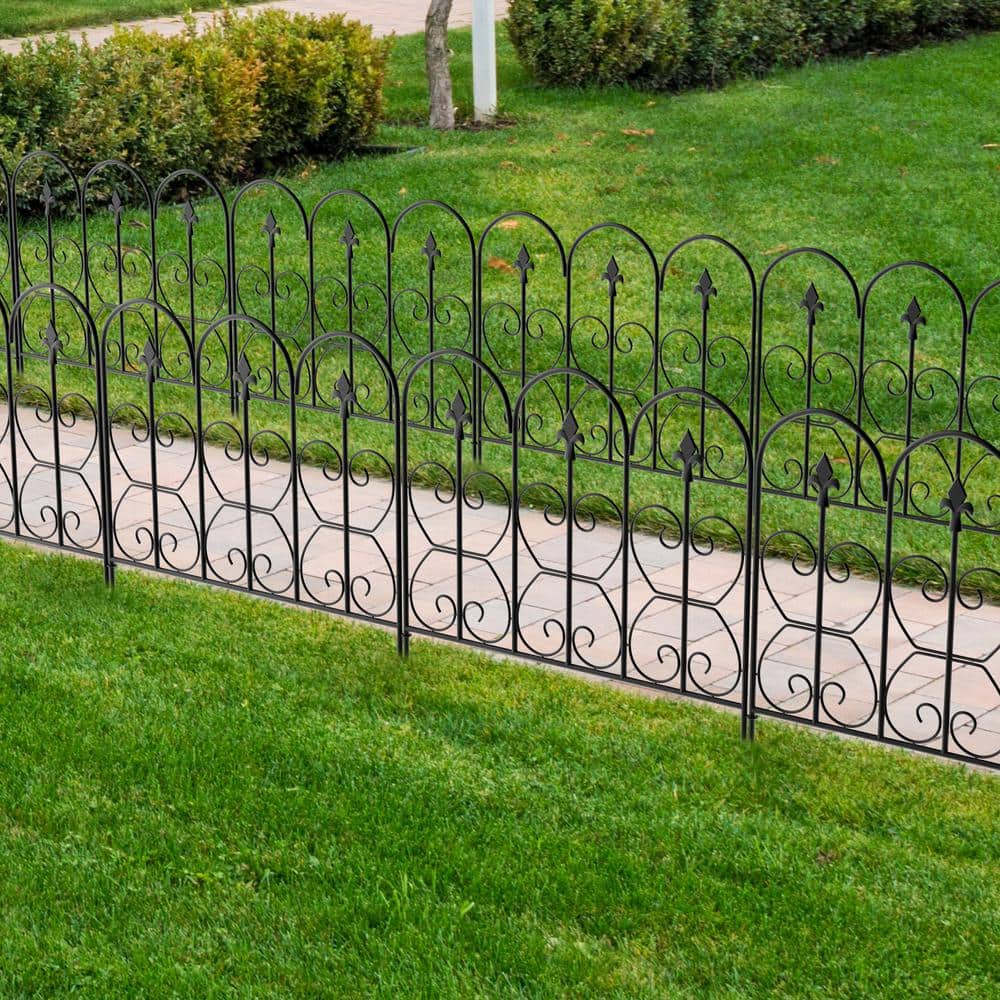 32 in. H x 24 in. Black Steel Garden Fence Panel Rustproof Decorative Garden Fence (5-Pack) - Hercitys