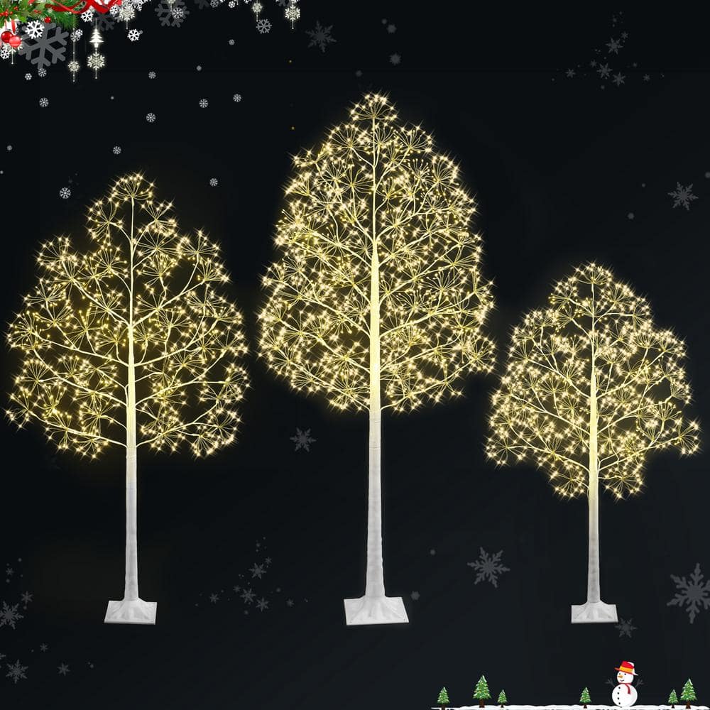 3-Piece 6/5/4 ft. White Indoor/Outdoor Pre-Lit Artificial Christmas Tree with 1120/800/640 LED Lights(Set with 3 Size) - Hercitys