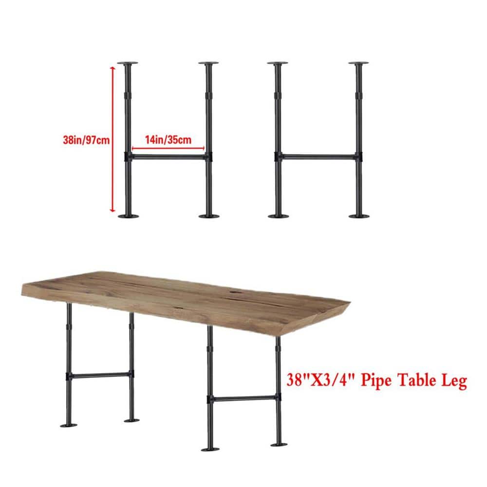 38 in. H x 14 in. W Black Industrial Pipe Counter Bar Height Metal Table Leg for Tables, Desks and Nightstand (2-Pack) - Hercitys