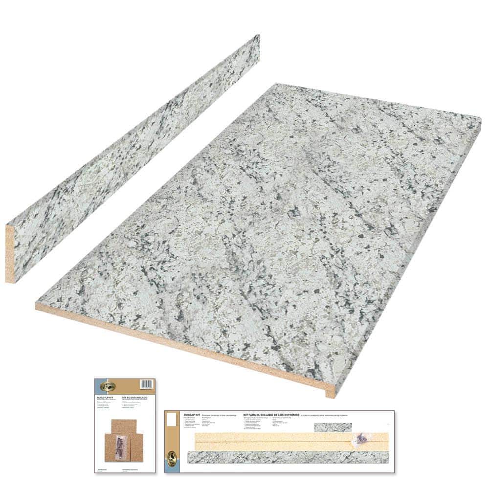 4 ft. Straight Laminate Countertop All-Inclusive Kit in Textured White Ice Granite with Eased Edge and Loose Backsplash - Hercitys