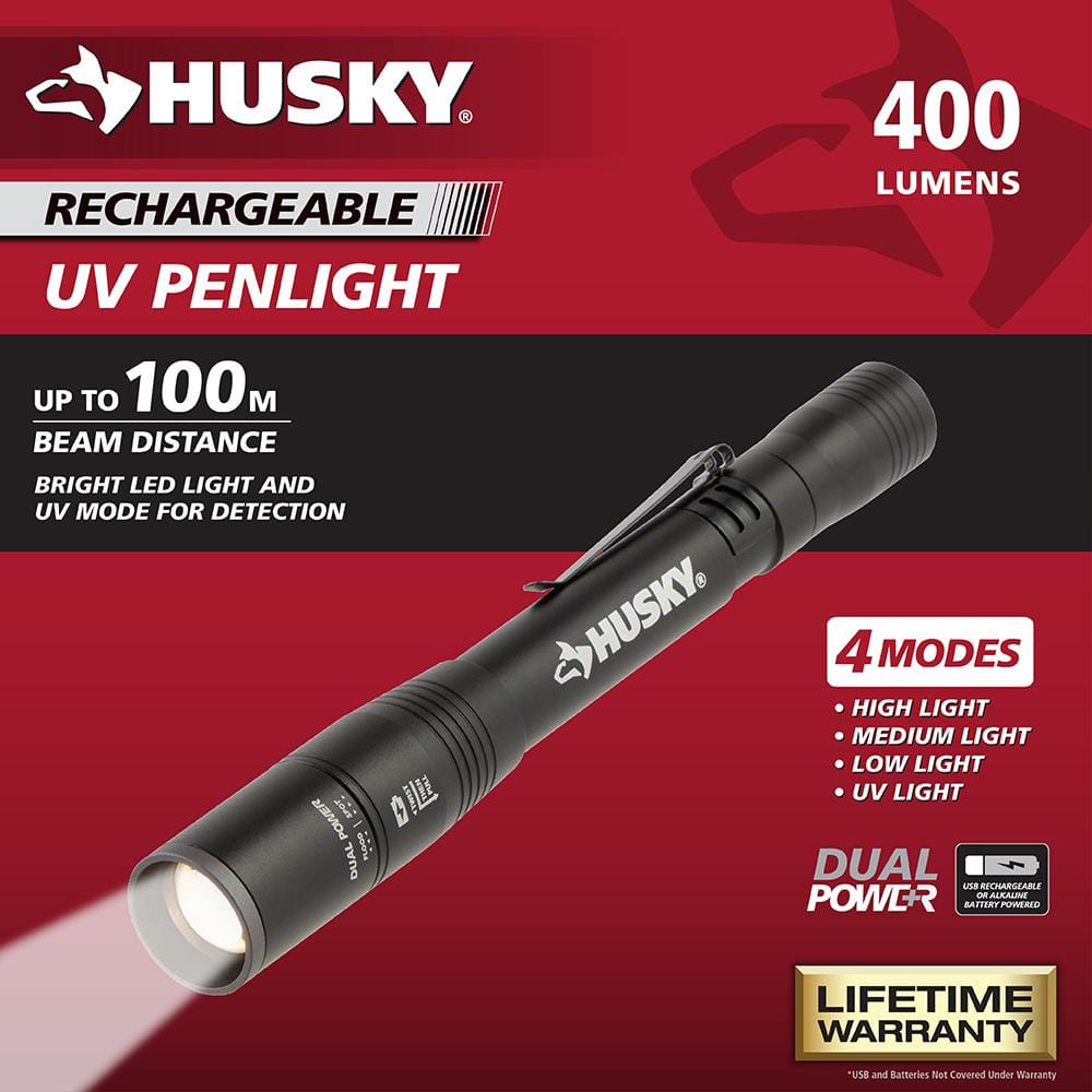 400-Lumens Dual Power LED with UV Focusing Penlight Flashlight - Hercitys
