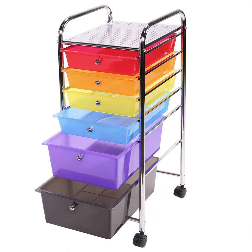 15.5 in. W x 32 in. H Organizer Cart Color 6 Drawer Rolling Utility Mobile Trolley Chrome Scrapbook - Hercitys
