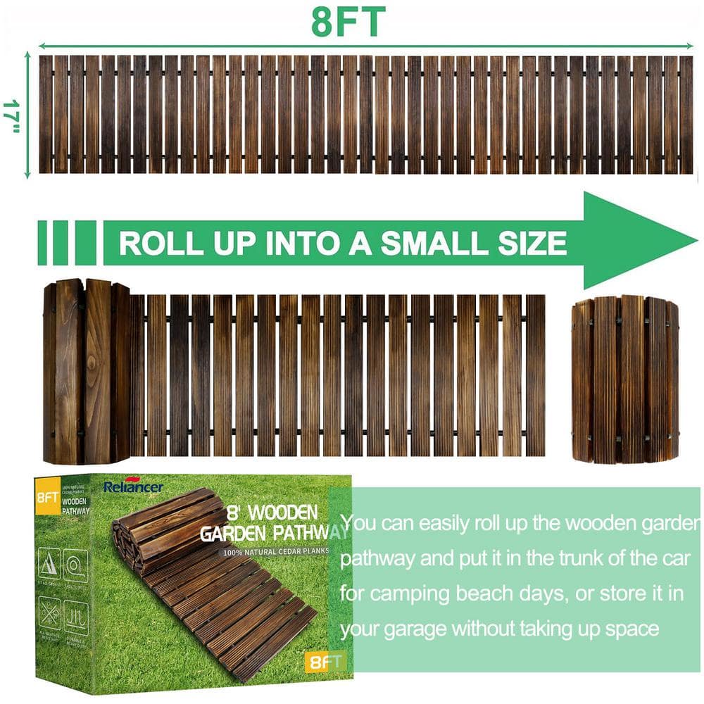 17 in. W x 8 ft. L x 0.6 in. H Wooden Garden Pathway, Roll Out Cedar Straight Walkway Edging Decorative Floor Dark Brown - Hercitys