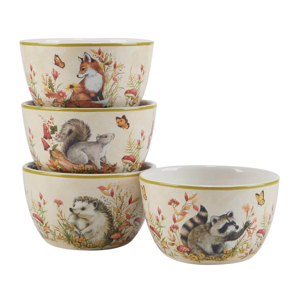 24 fl. Oz. Multi-Colored Earthenware Woodland Critters Bowl Set of 4 - Hercitys