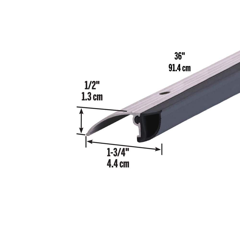 1-3/4 in. x 1/2 in. x 36 in. Silver Aluminum and Vinyl Mini Low-Profile Outswing Door Threshold - Hercitys