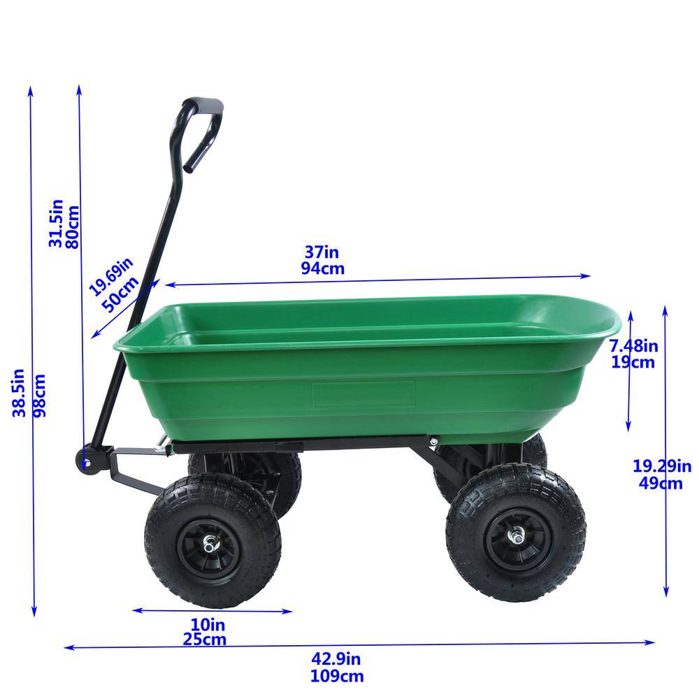 2.5 cu. ft. Metal Garden Cart with Steel Frame and 10 in. Pneumatic Tires 300 lbs. - Hercitys