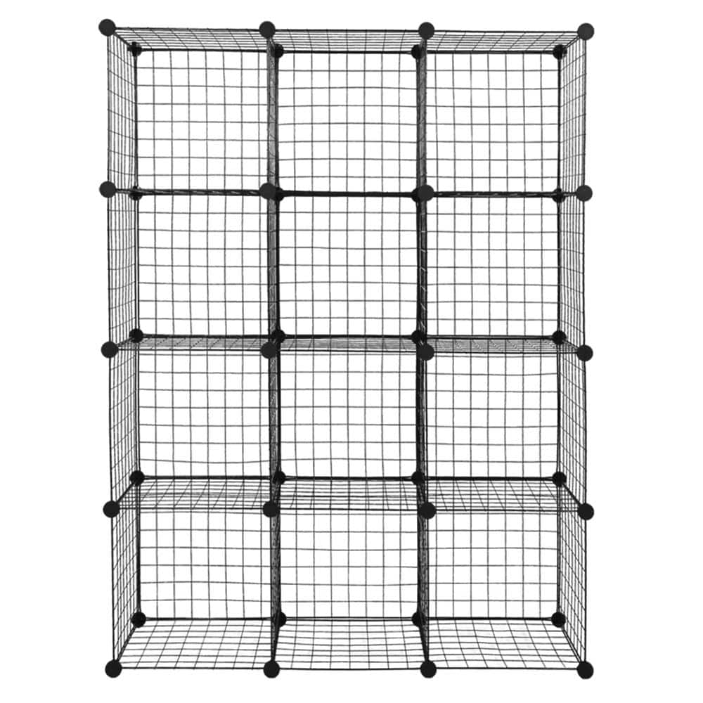 4 Tiers Metal Cube Grid Wire Cube Household Shelving Unit in Black (42.13 in. W x 55.12 in. H x 14.57 in. D) - Hercitys