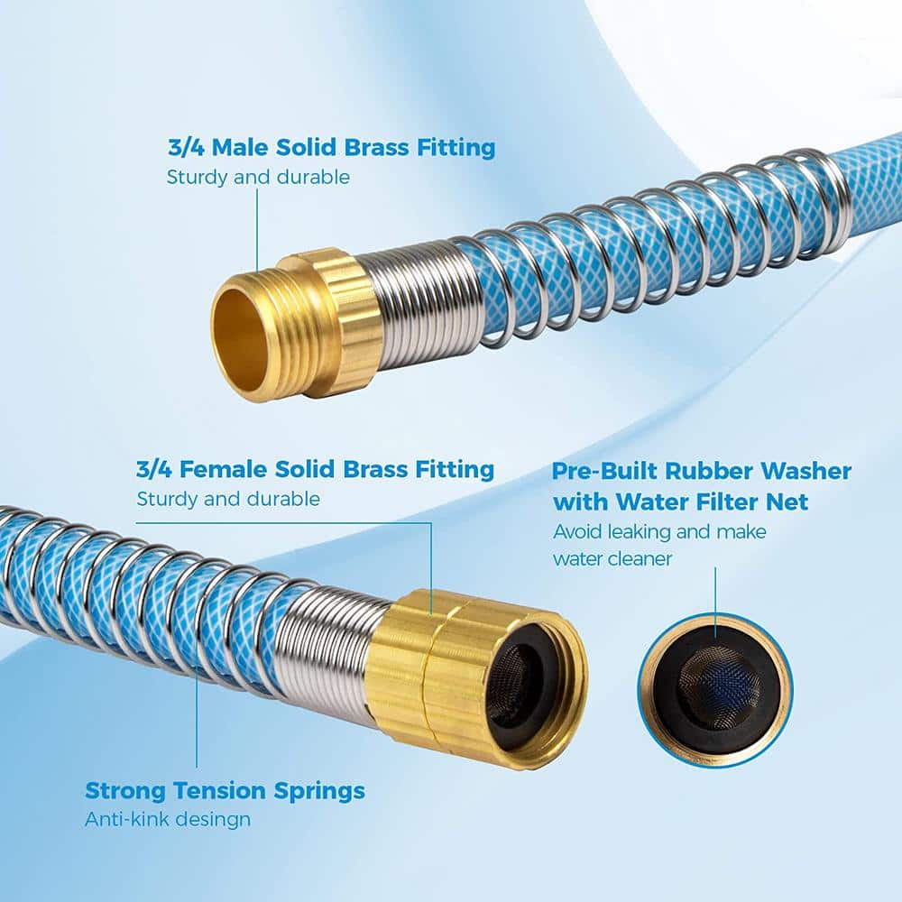 5/8 in. x 25 ft. Drinking Water Safe, 5/8 in. RV Water Hose w/ 3/4 in. Solid Brass Fittings, Flexible and Light-Weight, - Hercitys