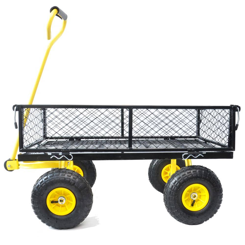 16 cu. ft. Steel Wagon Garden Cart, Black+Yellow - Hercitys