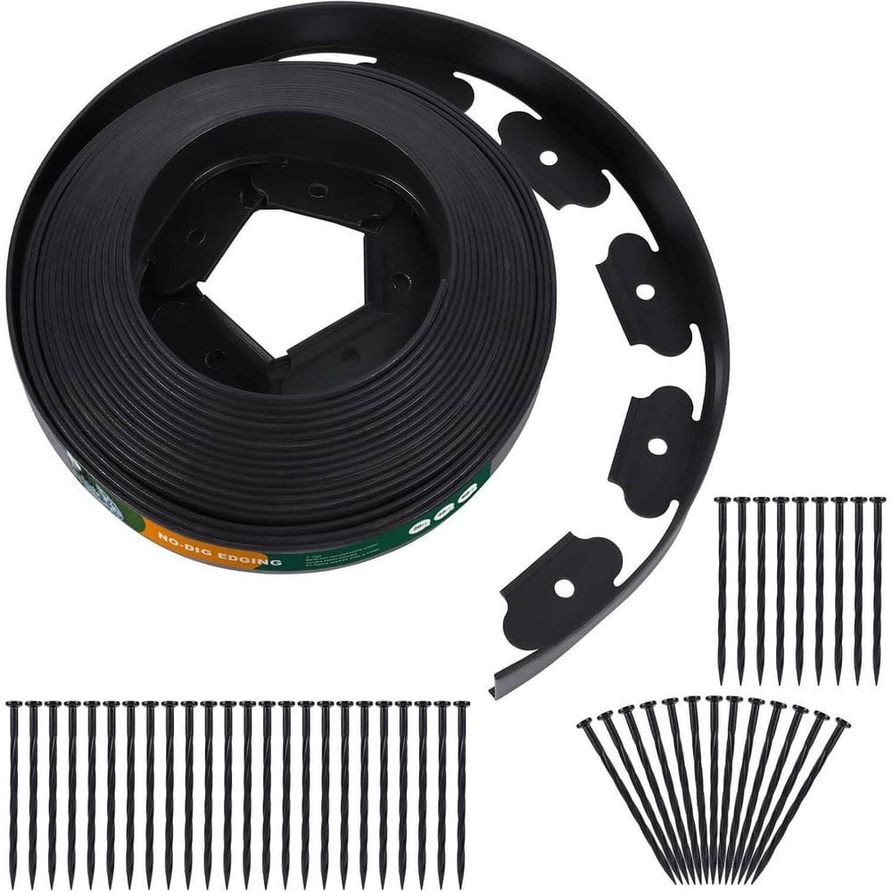 40 ft. x 0.1 in. x 2 in. Black Polyethylene Edging with Stakes, No Dig, Cuttable - Hercitys