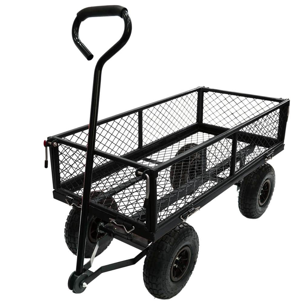 3 cu. ft. Black Outdoor Garden Heavy Duty Metal Utility Cart Garden Cart with Removable Sides and 180° Swivel Handle - Hercitys
