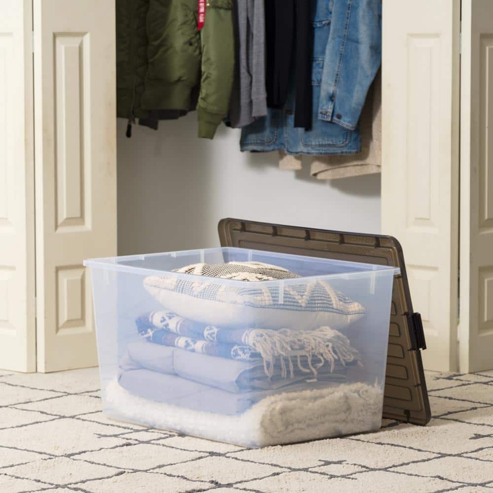 144 Qt./136.4 Gal. Plastic Storage Bin with Buckles in Clear (3-Pack) - Hercitys