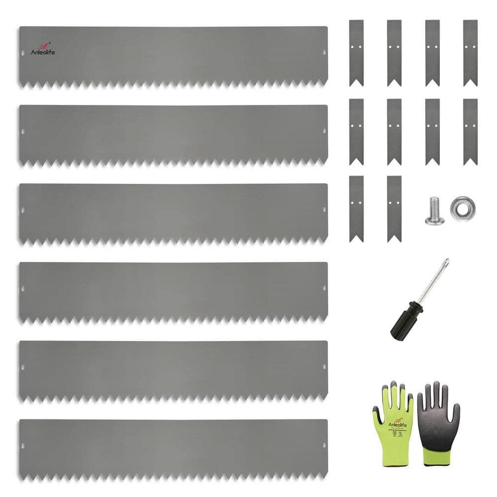 40 in. x 8 in. Gray Galvanized Steel Garden Landscape Edging in Quartz Lawn Border with Gloves and 10-Stakes (6-Pieces) - Hercitys