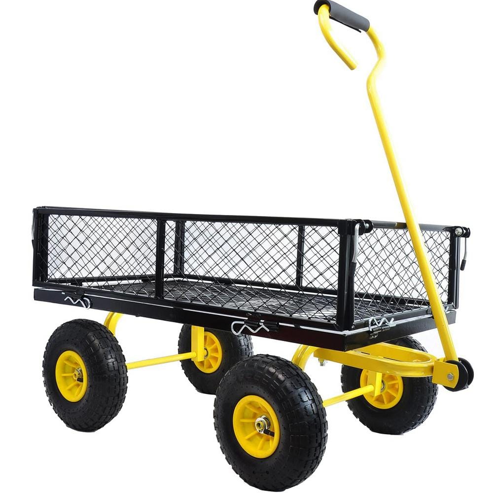3.5 cu. ft. Outdoor Adjustable Handle Heavy-Duty 600 lbs. Capacity Metal Mesh Wagon with Removable Sides Garden Cart - Hercitys
