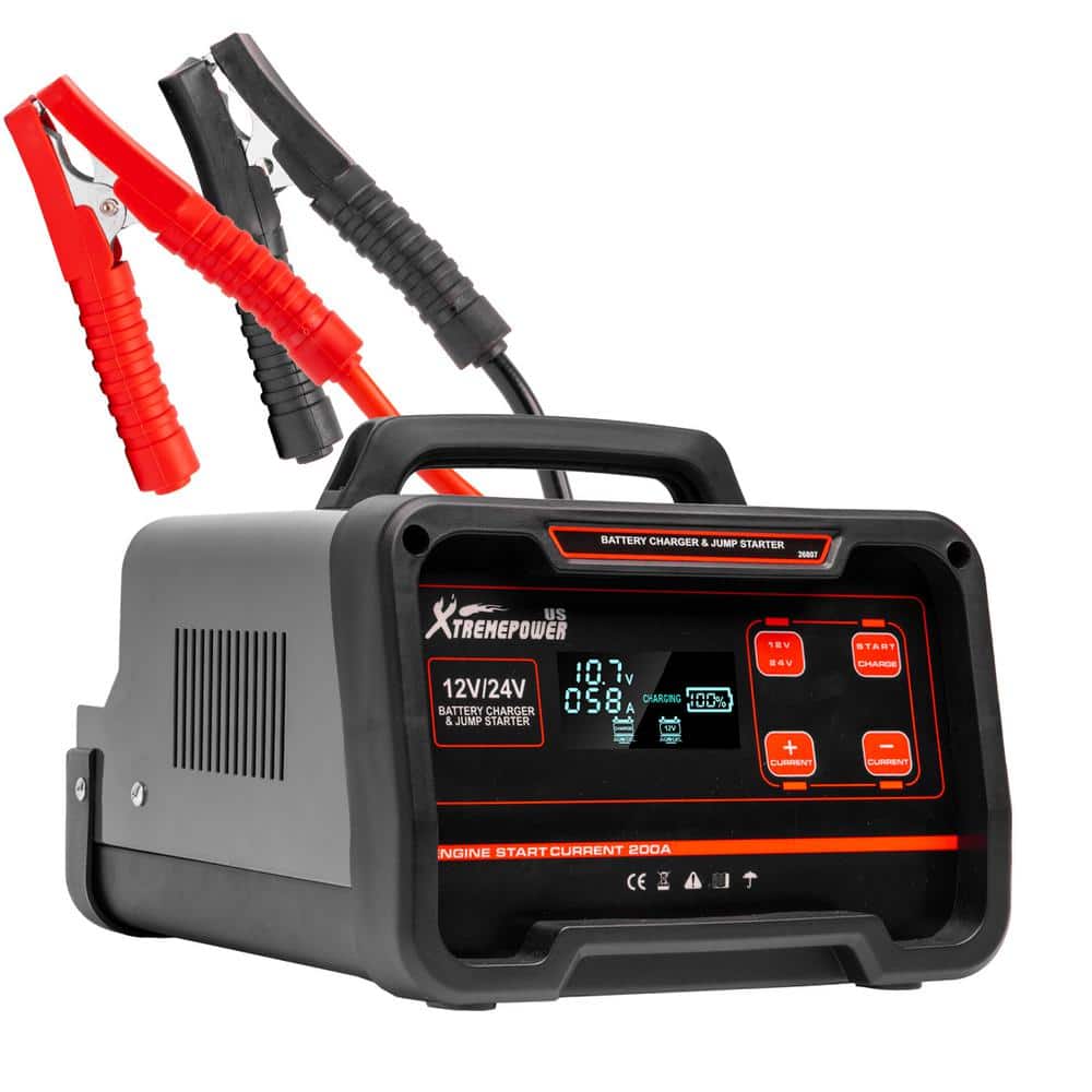 12-Volt/24-Volt 75-Amp Battery Charger and Maintainer with Clamps - Hercitys