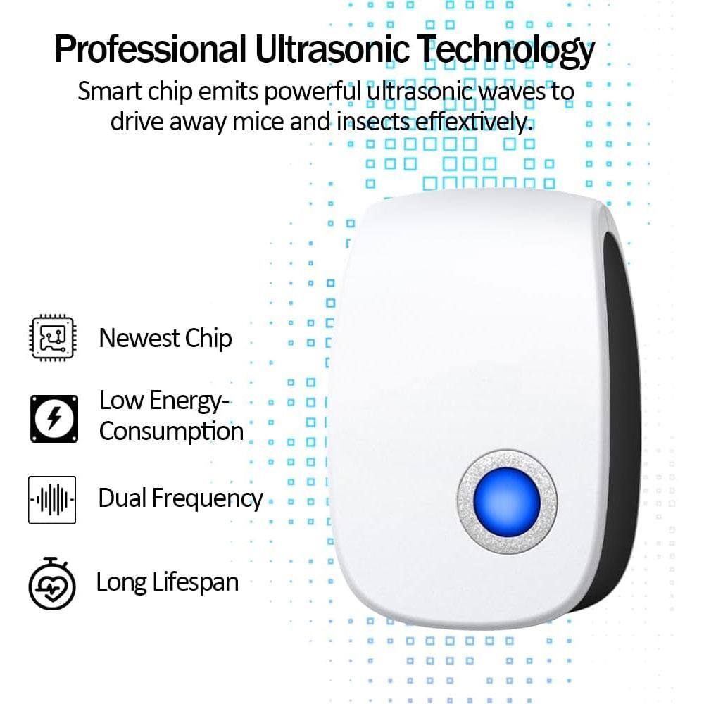 3-5-Watt White Electronic Indoor Pest Repellent Plug, Ultrasonic Pest Control Repeller for Mice,Roach, Mosquito (6-Pack) - Hercitys