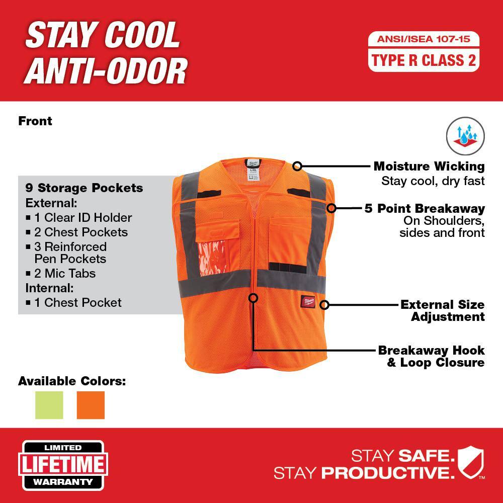 2X/3X-Large Orange Class 2 Breakaway Mesh High Vis Safety Vest and X-Large Red Nitrile Cut Level 1 Dipped Work Gloves - Hercitys