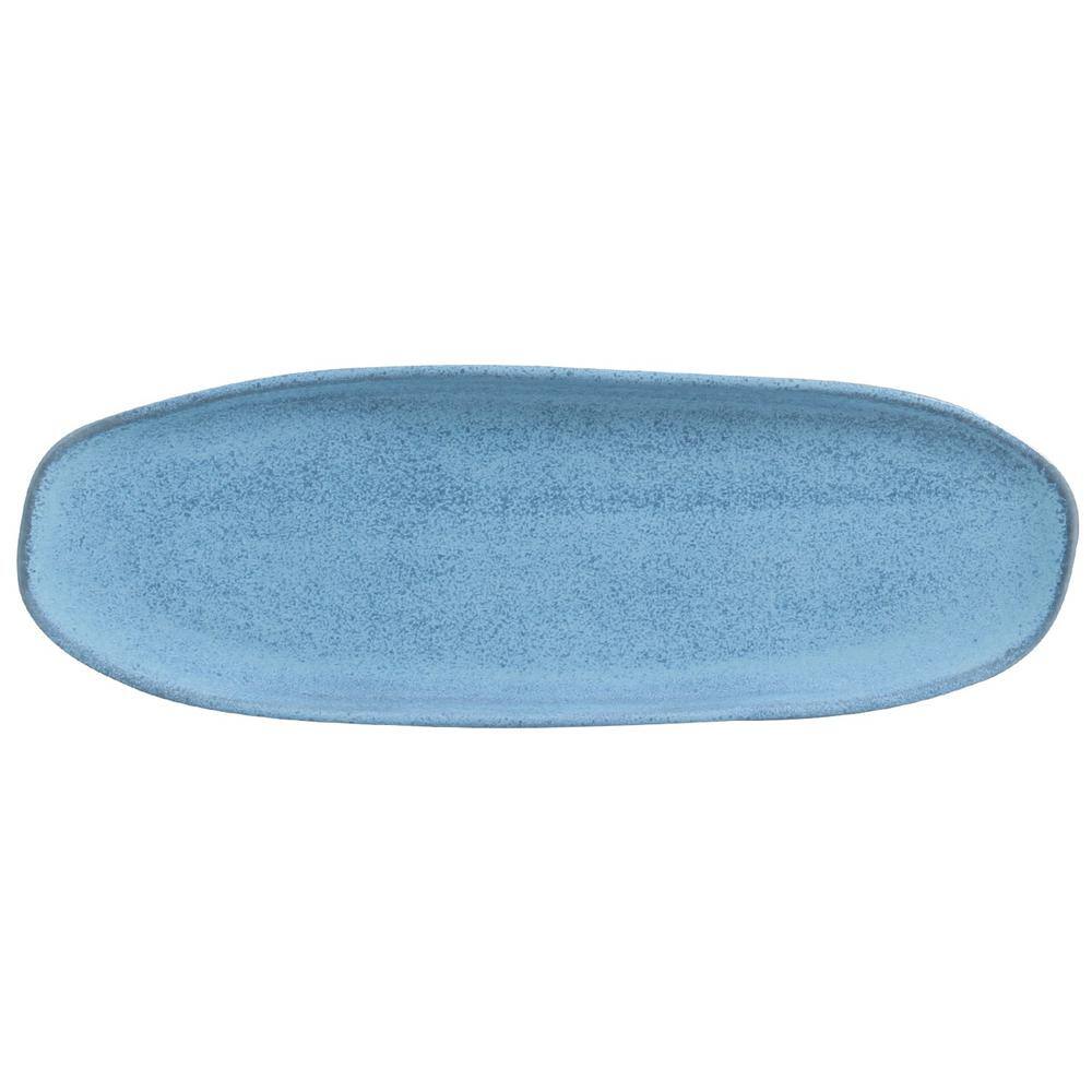 14.17 in. Breeze Light Blue Stoneware Shallow Oval Platter Large Organic (Set of 4) - Hercitys