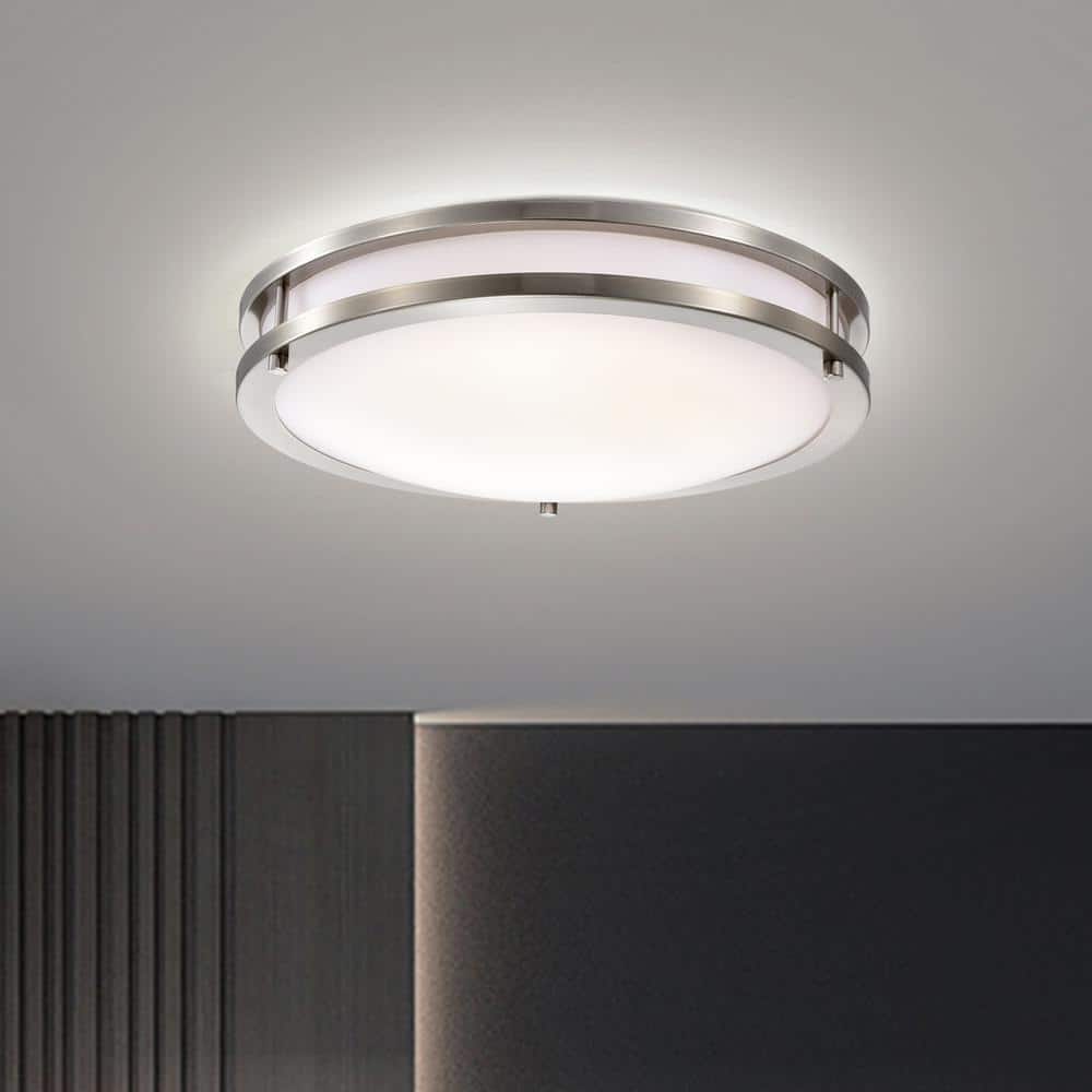 14 in. Brushed Nickel Dimmable 20-Watt Selectable LED Flush Mount Ceiling Light 3000K 4000K 5000K - Hercitys