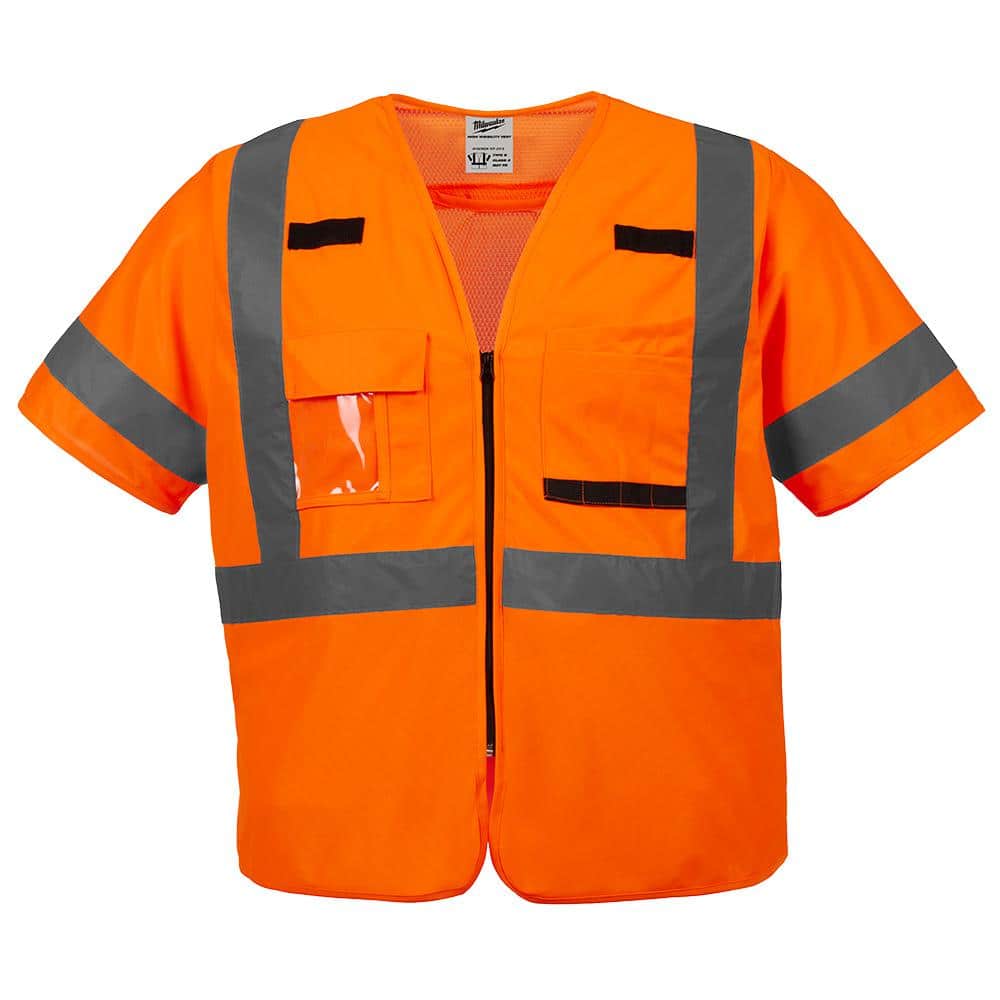 2X-Large/3X-Large Orange Class 3 High Visibility Safety Vest with 10-Pockets and Sleeves - Hercitys