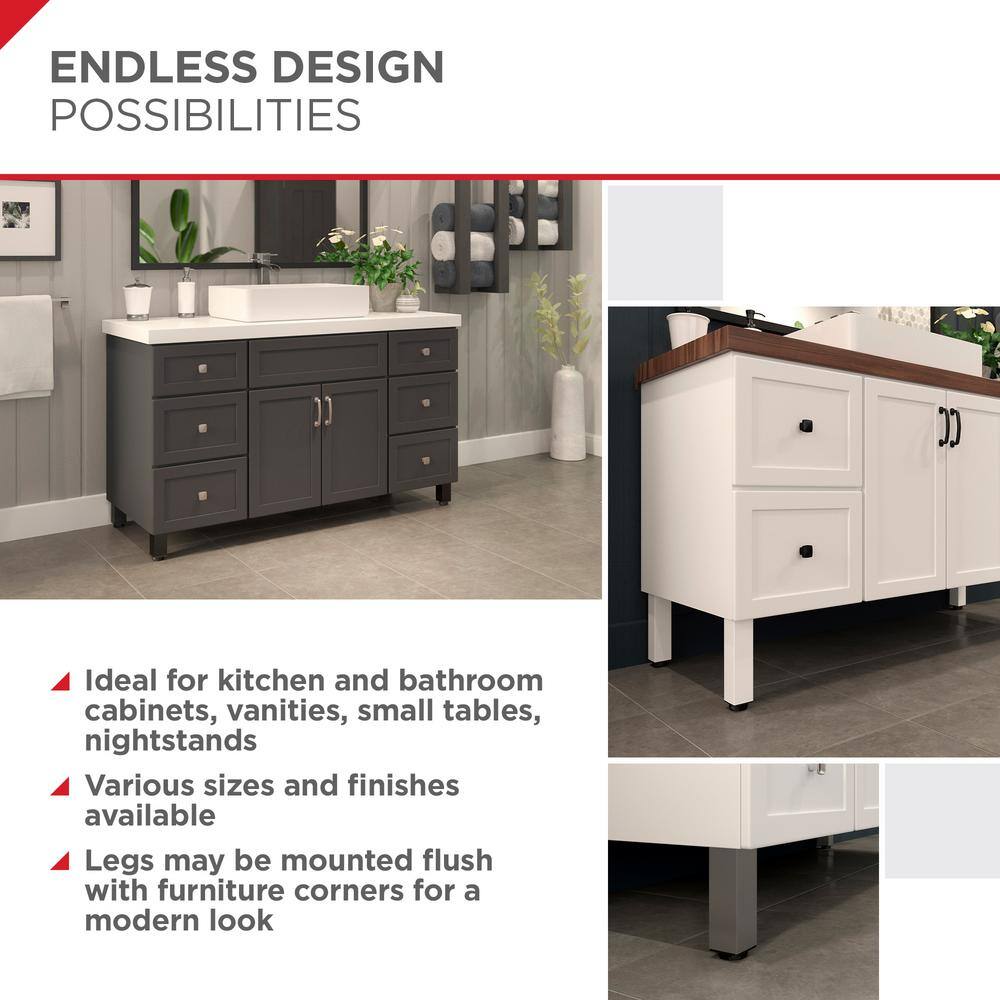 (4-Pack) 5 15/16 in. (150 mm) Matte Black Metal Square Furniture Leg with Leveling Glide - Hercitys