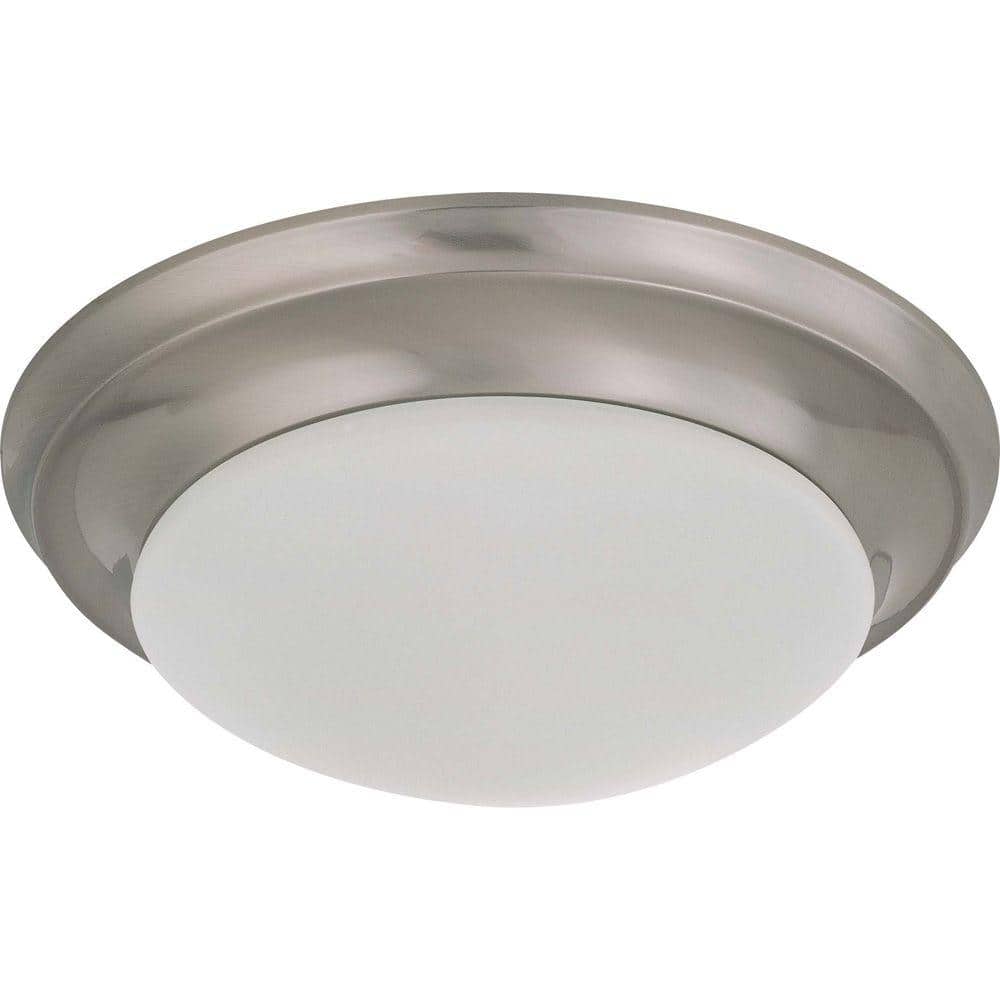 1-Light Brushed Nickel Flush Mount with Frosted White Glass - Hercitys