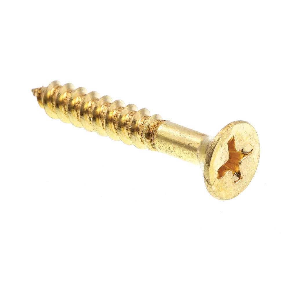 #10 x 1-1/4 in. Solid Brass Phillips Drive Flat Head Wood Screws (25-Pack) - Hercitys