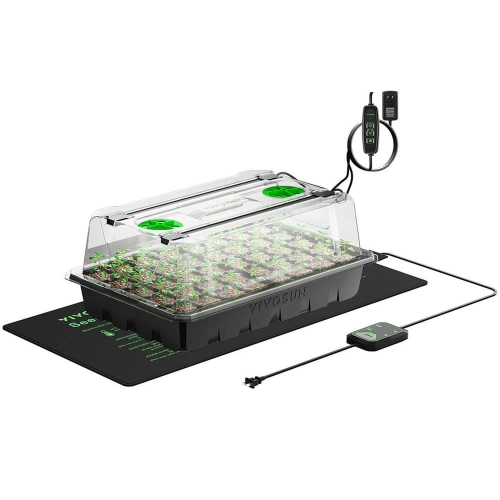 40-Cell Indoor Seed Starter Kit with 1 Set of LED Lights, 10 in. x 20.75 in. Seedling Heat Mat - Hercitys