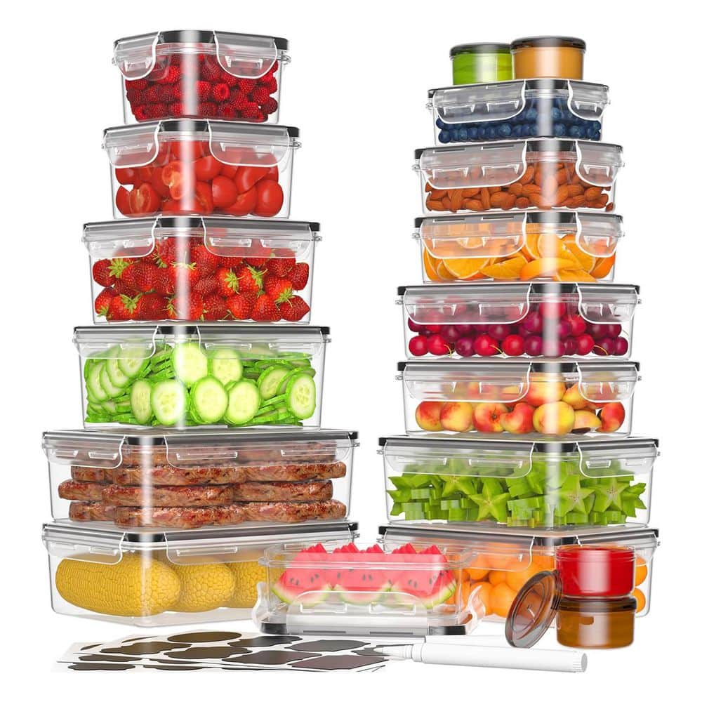 18-Pack Reusable BPA-Free Leak Proof Food Storage Containers with Lids Set for Pantry Kitchen Organization - Hercitys