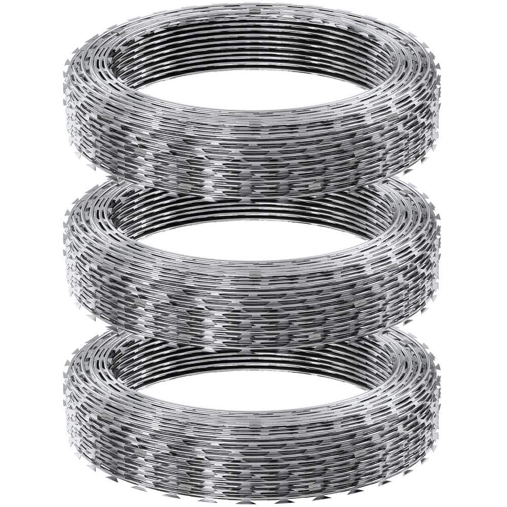 18.9 in. Razor Wires 147 ft. Razor Barbed Wire 3-Rolls Galvanized Razor Wire Fencing Double Spiral Razor Barbed Wire - Hercitys