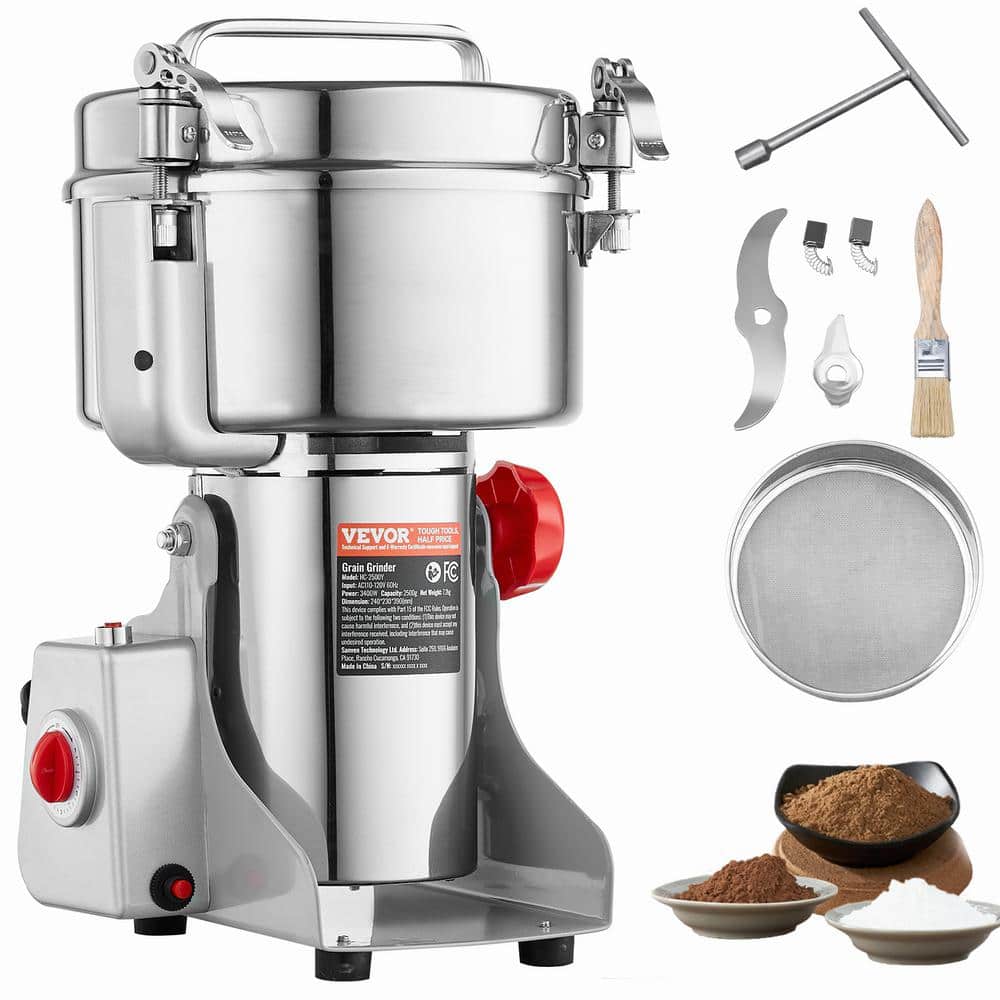 2000g Electric Grain Mill Grinder, High Speed 3400-Watt Commercial Grinders, Stainless Steel Pulverize Powder Machine - Hercitys