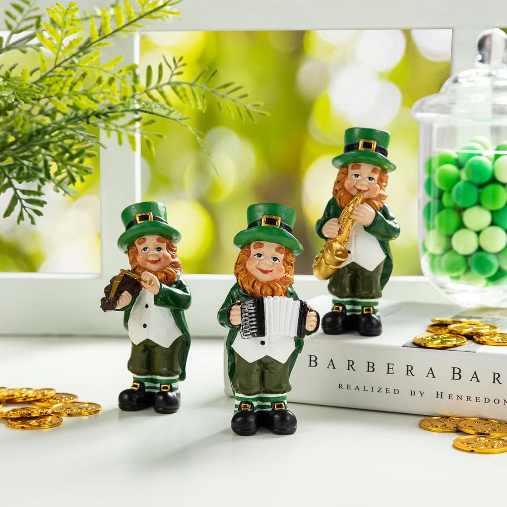 5 in. H St. Patrick’s Leprechaun Musicians Resin Table Decor (Set of 3) - Hercitys