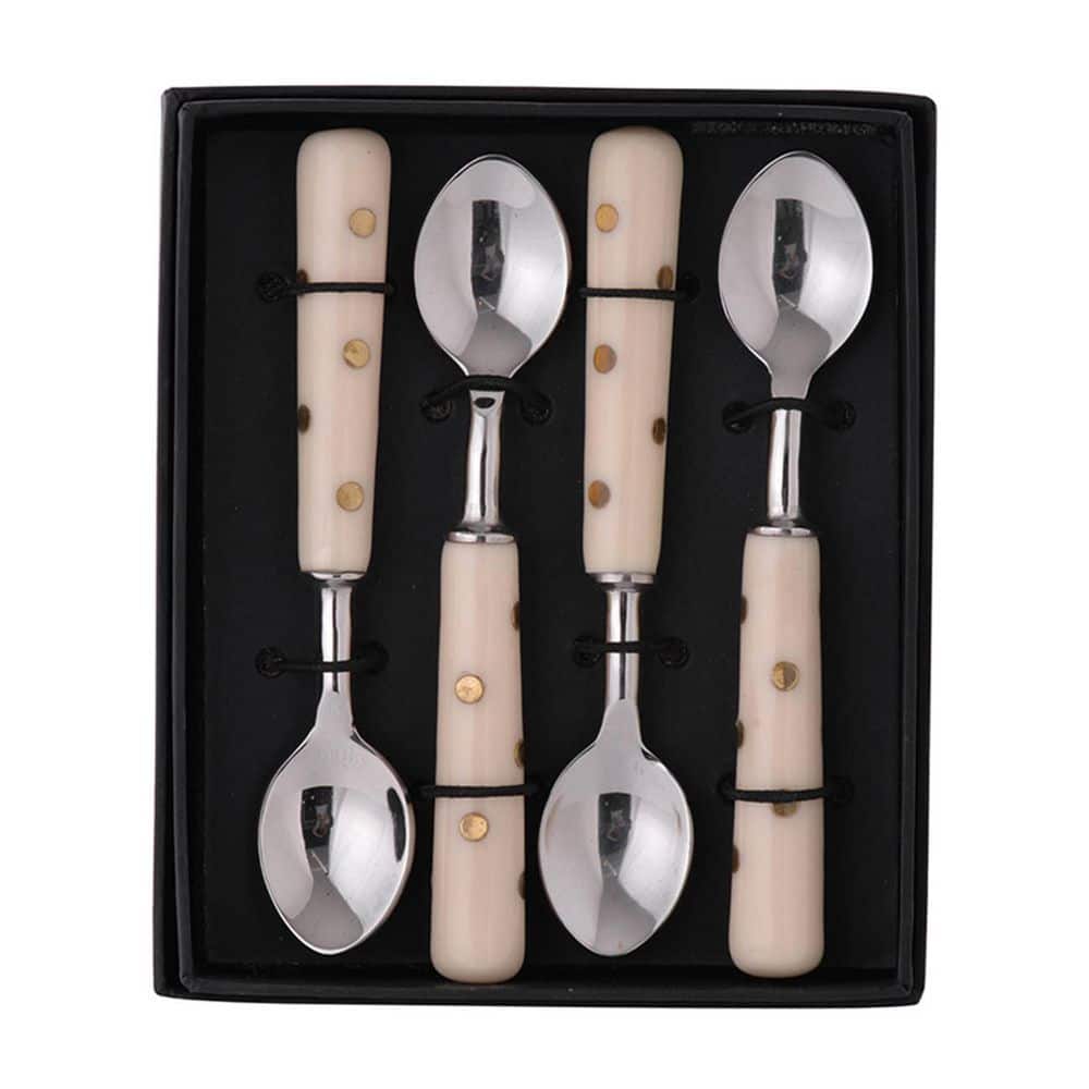 4-Piece Contemporary Silver, Ivory Steel Flatware Sets - Hercitys