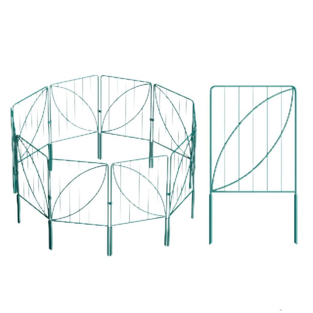 24 in. Metal Garden Fence, Decorative Garden Fencing with Leaf Pattern for Dogs (10-Pack) - Hercitys