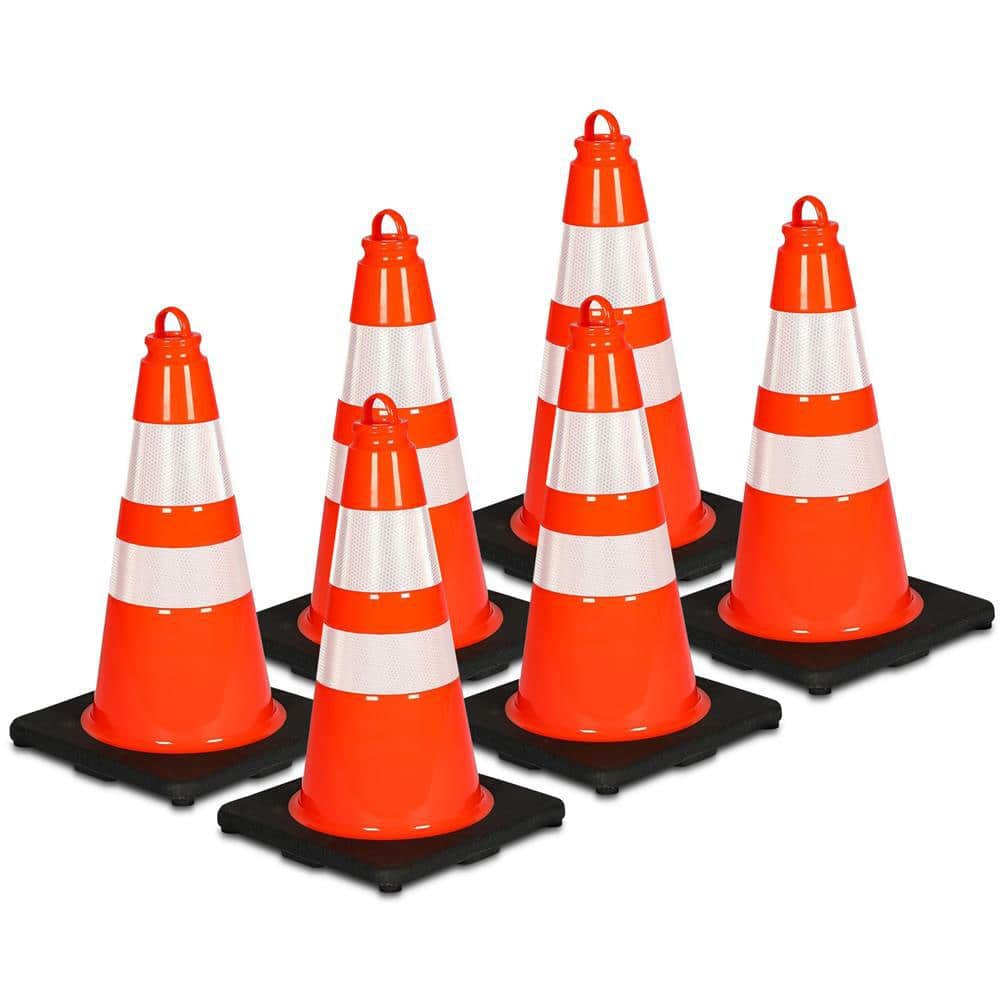 18 in. PVC Cone – 6-Pieces High Visibility Structurally Stable for Traffic, Parking, and Construction Safety (Orange) - Hercitys