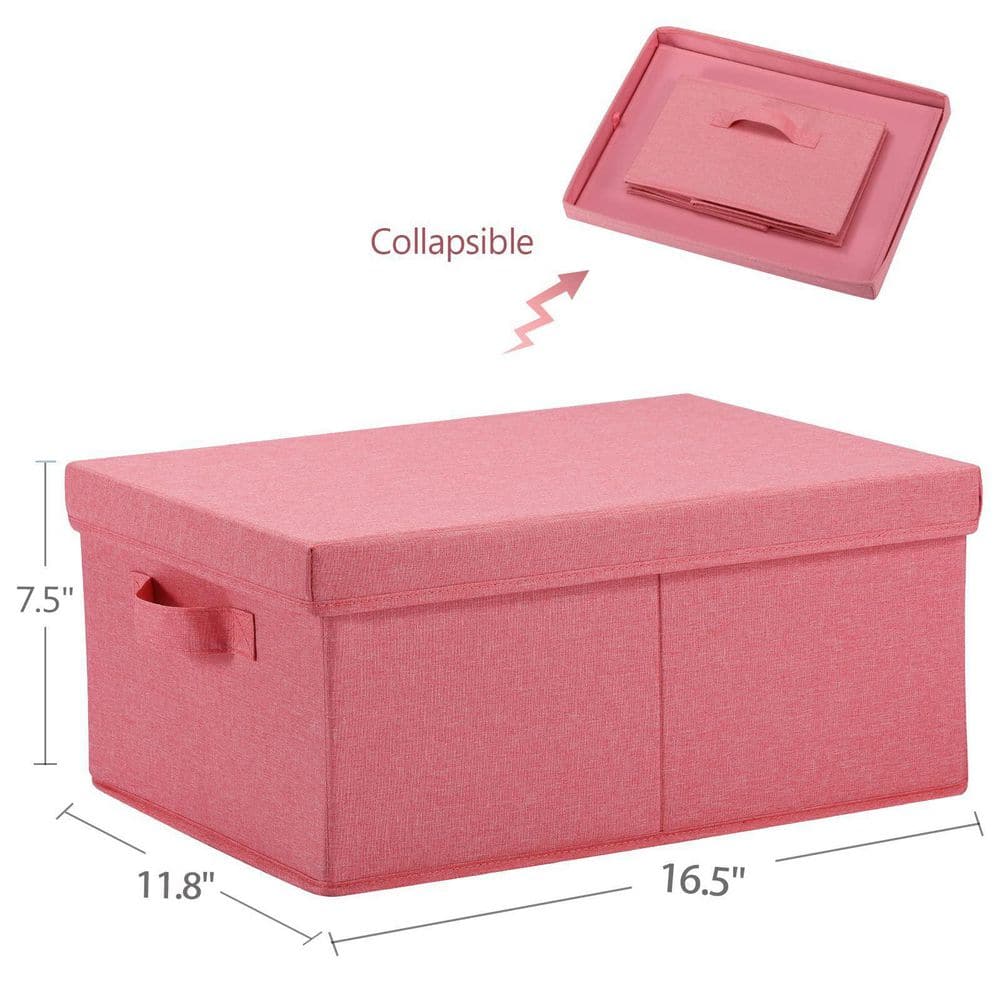 25 Qt. Linen Clothes Storage Bin with Lid in Pink (2-Box) - Hercitys