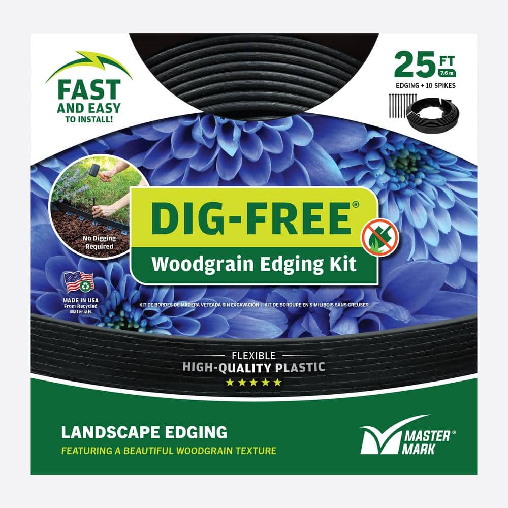 25 ft. x 1.5 in. No Dig Black Plastic Edging Landscape Kit Dig-Free - Hercitys