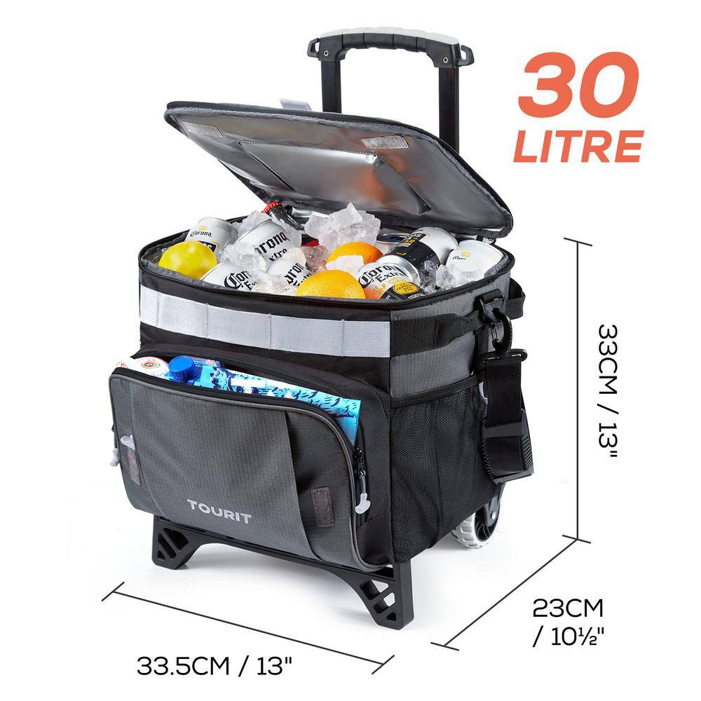 30 qt. Leakproof Insulated Soft-Side Cooler Bag with Wheels and All-Terrain Cart for Camping, Black and Gray - Hercitys