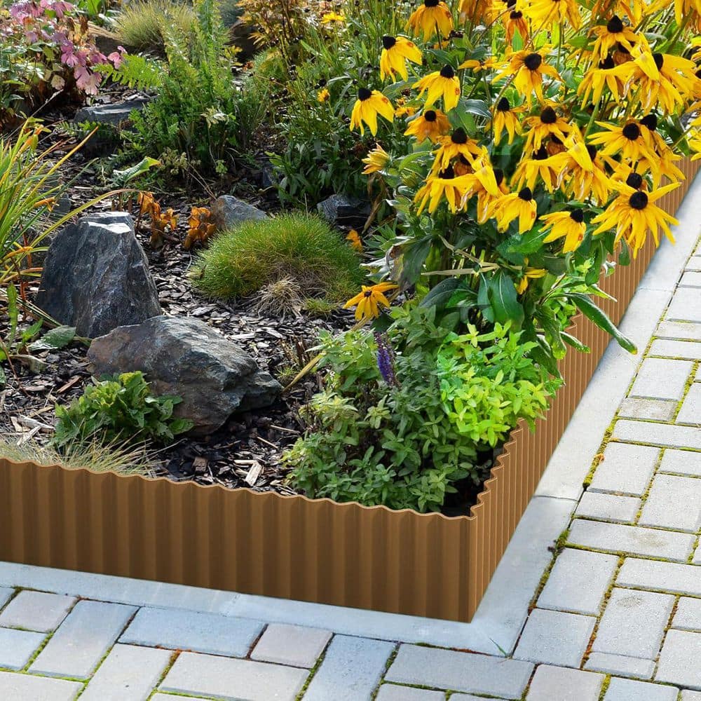 20 ft. x 8 in. Corrugated Metal Garden Edging Bronze Durable Decorative Landscape Border Fence - Hercitys