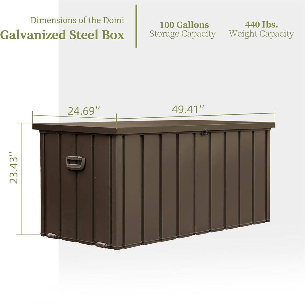 100 Gal. Dark Brown Steel Outdoor Storage Deck Box with Lockable Lid - Hercitys