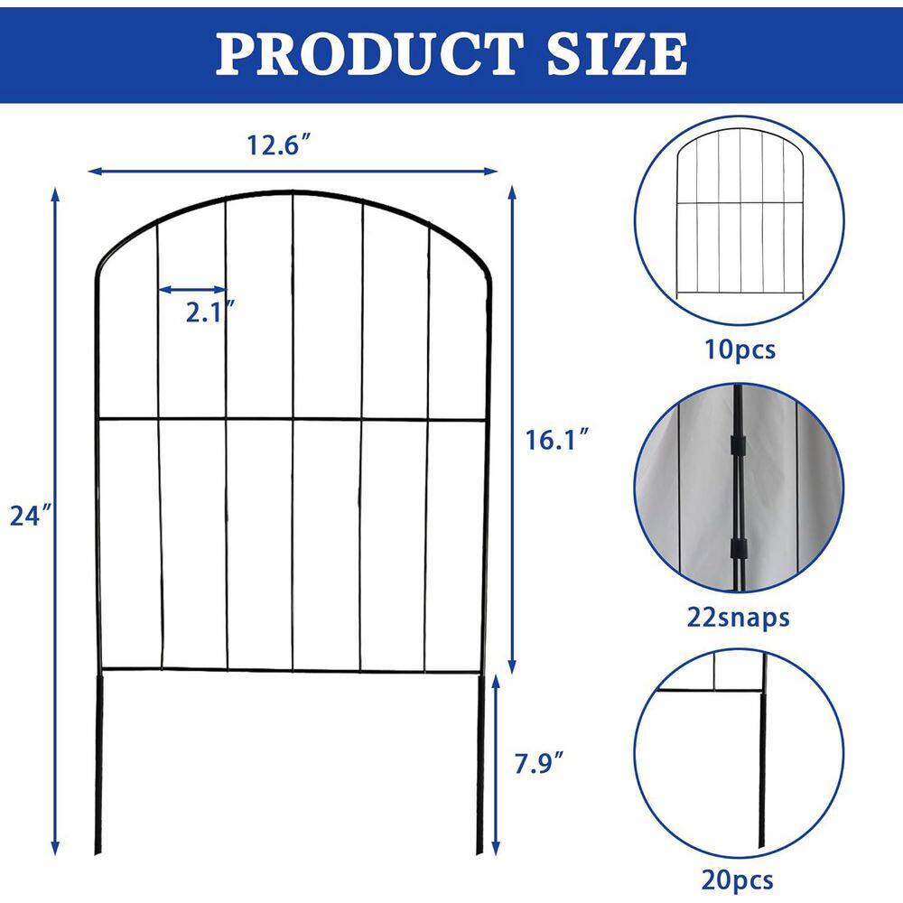 24 in. Metal Garden Fence Decorative Arched Panels Wire Border Animal Barrier Ground Stake Fence for Outdoor Decor - Hercitys