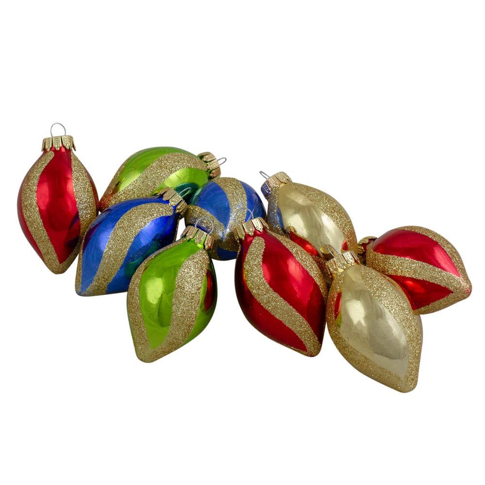 2 in. (50 mm) Multi-Color with Glitter Swirls Finial Glass Christmas Ornament Set (9-Count) - Hercitys