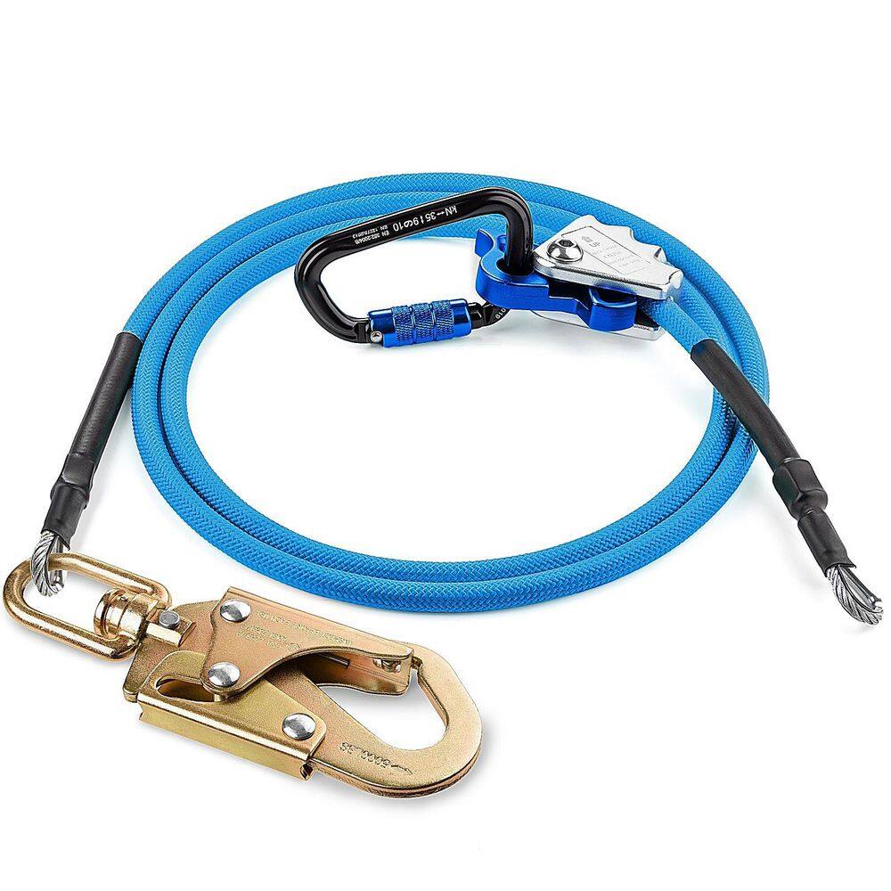 1/2 in. x 10 ft. Galvanized Steel Wire Core Flipline Arborist Climbing Tree Lanyard Kit with Swivel Snap Hook Blue - Hercitys