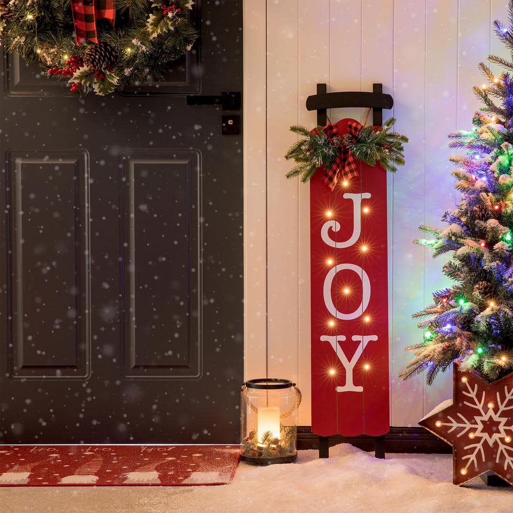 40 in. H Wooden Sleigh JOY Porch Sign Lighted - Hercitys