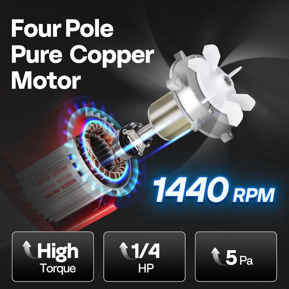 110-Volt 1/4 HP 3.5 CFM Single Stage Rotary Vane Red Air Vacuum Pump Kit with AC Manifold Gauge - Hercitys