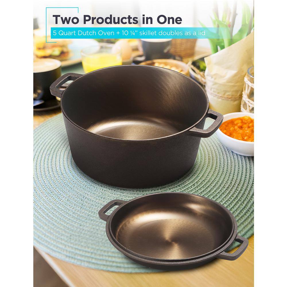 5-qt. Cast Iron Dutch Oven with 10.25-Inch Skillet Lid, Pre-Seasoned Cast Iron Cookware - Hercitys